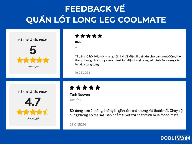 Cảm nhận tích cực của khách hàng về quần lót nam long leg Coolmate