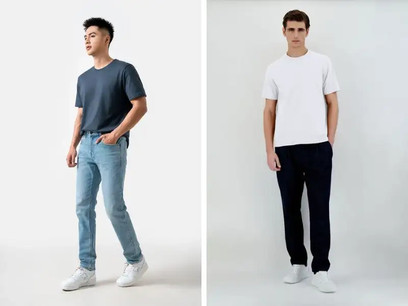 Phối quần jeans với áo thun thể thao