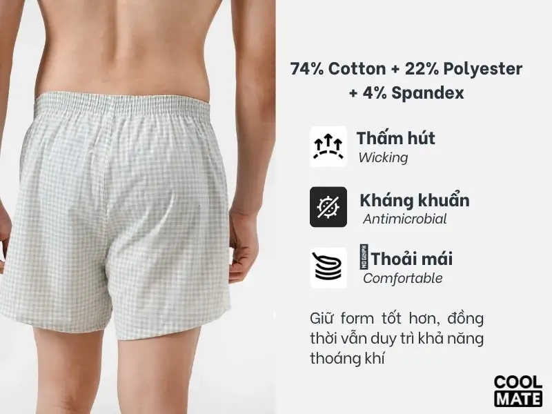 Chất liệu 74% Cotton + 22% Polyester + 4% Spandex