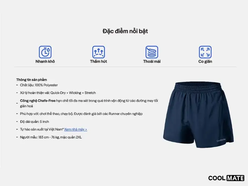 Chất liệu của quần đùi chạy bộ Coolmate