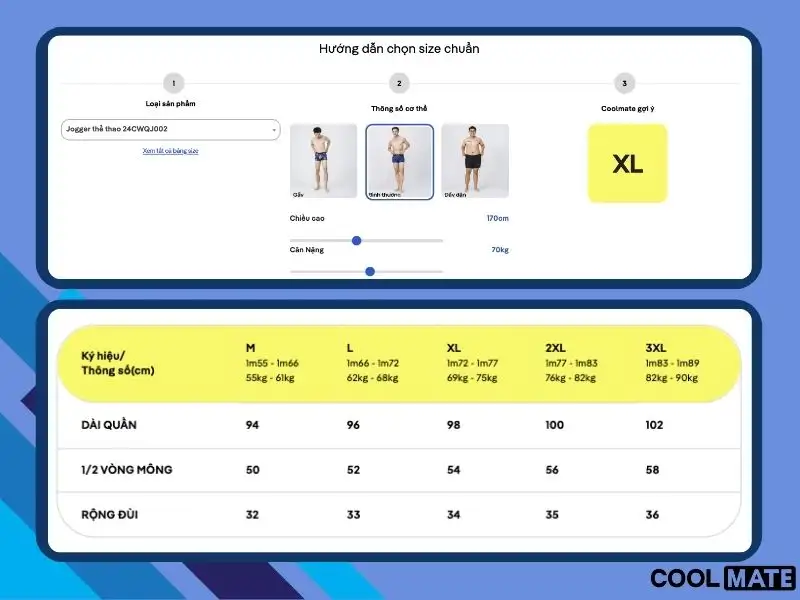 Công nghệ tư vấn size online 24/7 của Coolmate