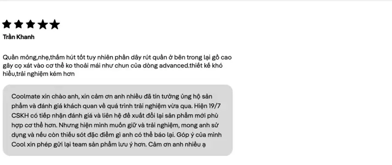 Các đánh giá tích cực của khách hàng về sản phẩm chạy bộ của Coolmate