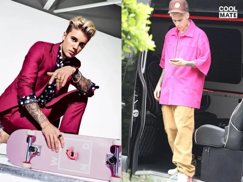 Justin Bieber mặc đồ màu hồng