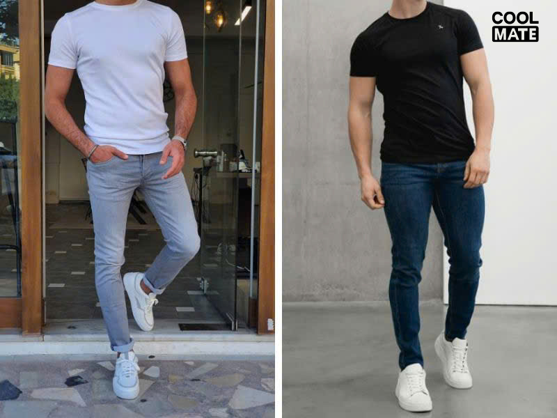 Combo quần jeans, áo phông và sneaker