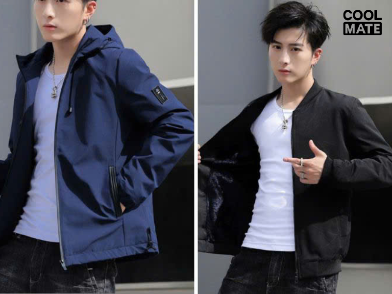 Áo ba lỗ xanh navy + Áo khoác bomber xanh rêu