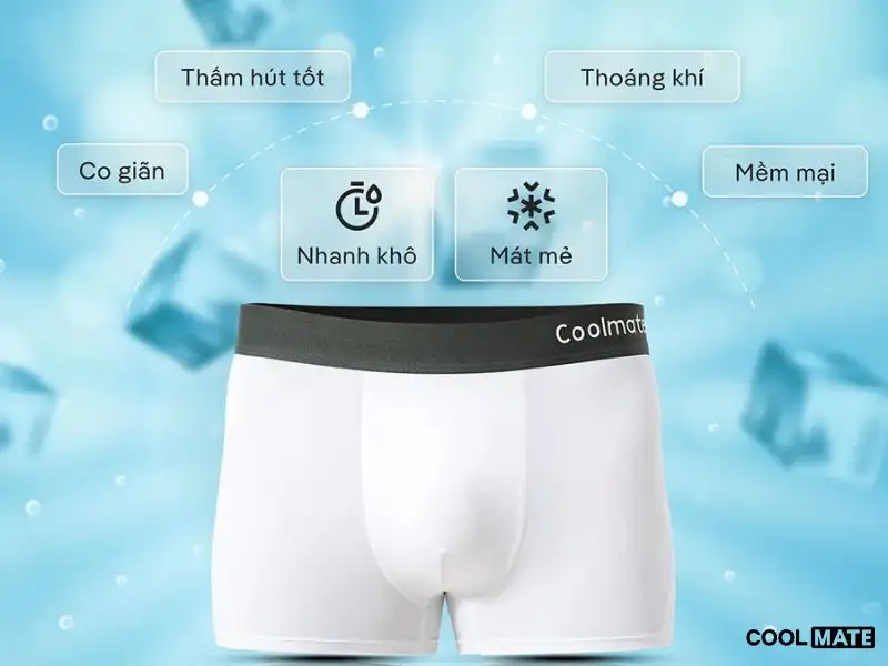 Những đặc tính nổi bật của quần lót nam Coolmate boxer màu trắng