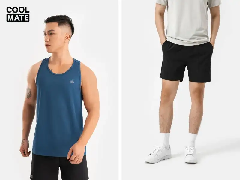 Set đồ đi biển với áo tank top, short trơn và sơ mi khoác ngoài - Vừa thoải mái vừa phong cách.