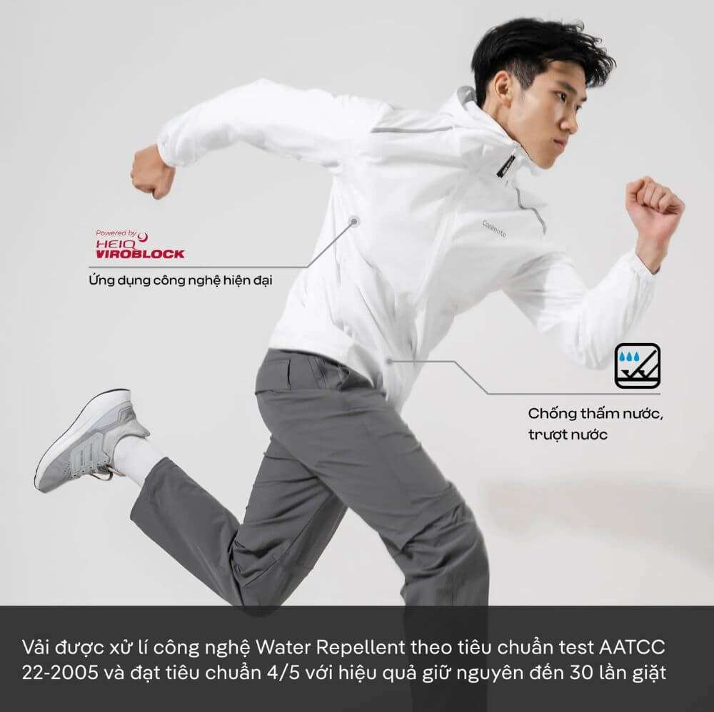 Áo khoác Daily Wear ứng dụng công nghệ HEIQ VIROBLOCK và khả năng chống thấm nước, trượt nước hiệu quả