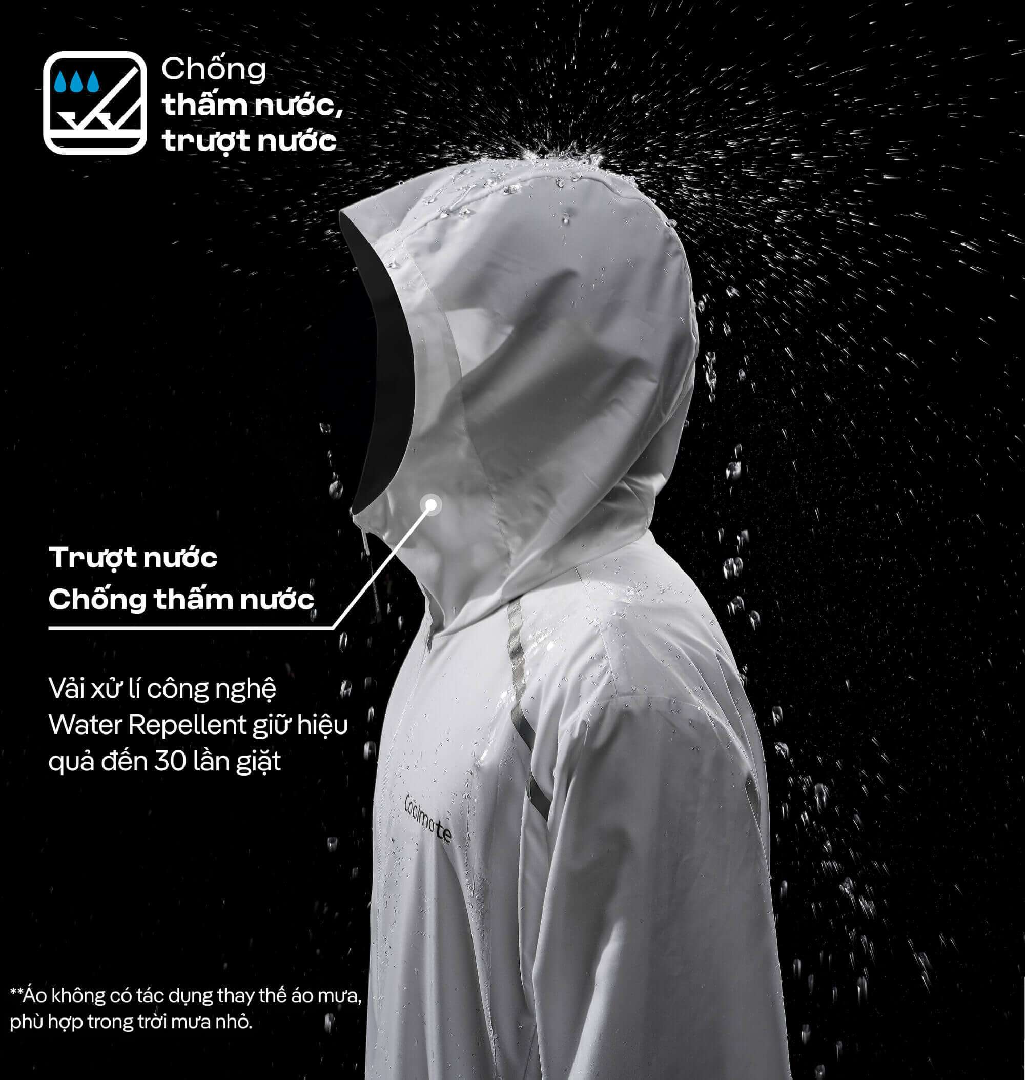 Cận cảnh khả năng trượt nước và chống thấm nước vượt trội của áo khoác Daily Wear