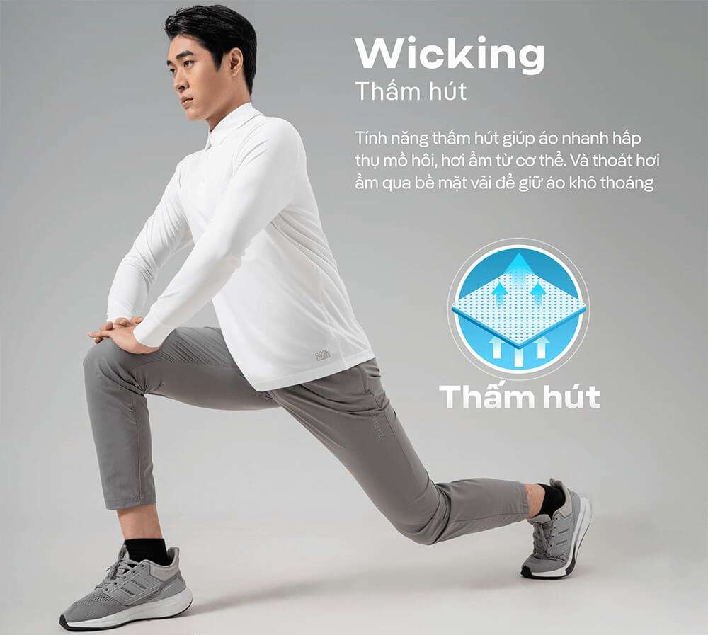 Công nghệ Wicking thấm hút mồ hôi trên Áo Polo Dài Tay Thể Thao Essentials