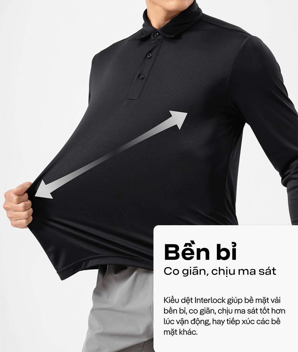 Chất liệu bền bỉ, co giãn của Áo Polo Nam Dài Tay Thể Thao Essentials