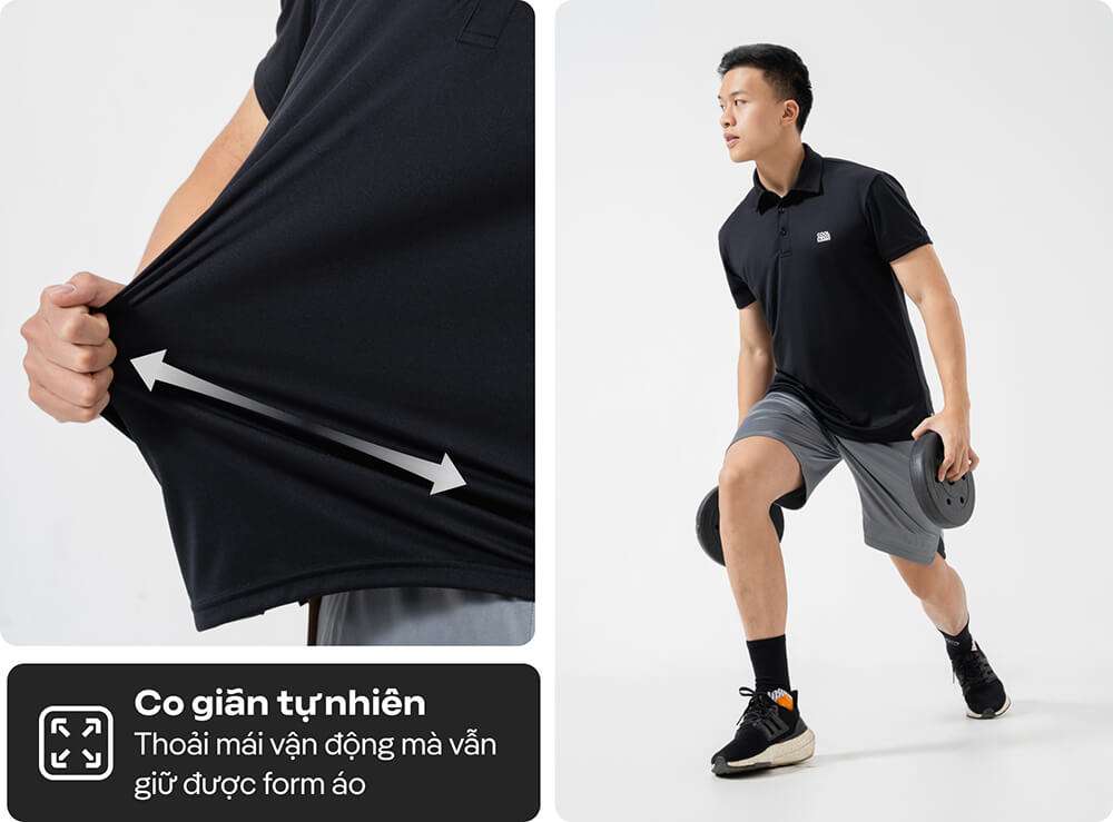Khả năng co giãn tự nhiên của áo polo Pro Active giúp vận động thoải mái