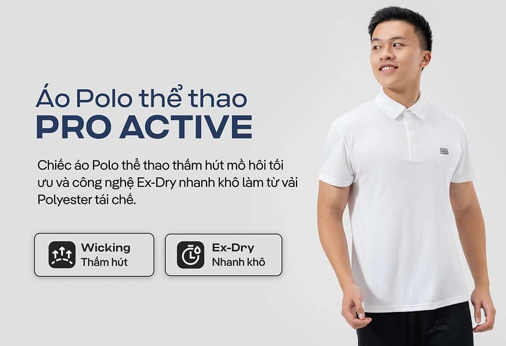 Công nghệ Ex-Dry và Wicking thấm hút trên áo polo thể thao Pro Active