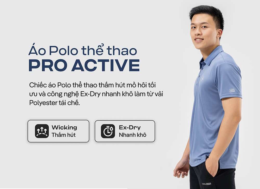 Áo Polo thể thao Pro Active thấm hút mồ hôi vượt trội