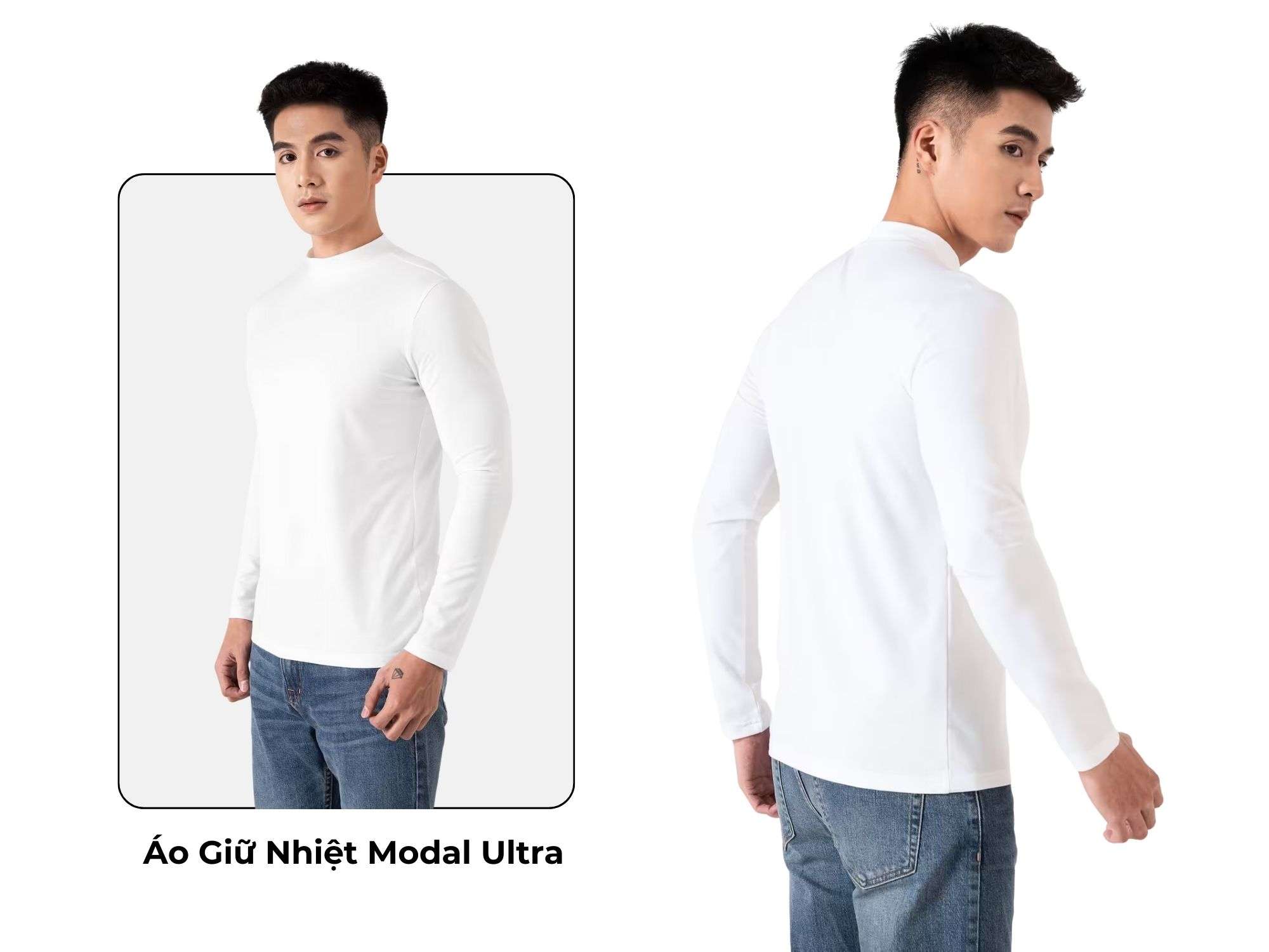 Áo sweater nam giữ nhiệt cổ cao Modal Ultra màu trắng