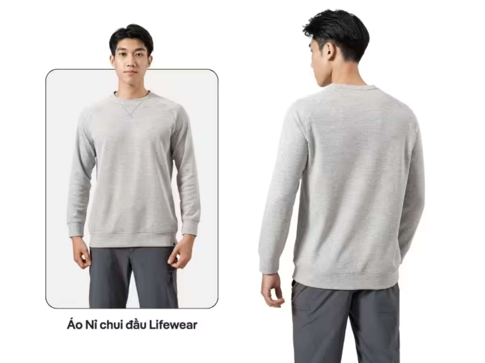 Áo sweater nỉ nam Lifewear màu xám tay raglan
