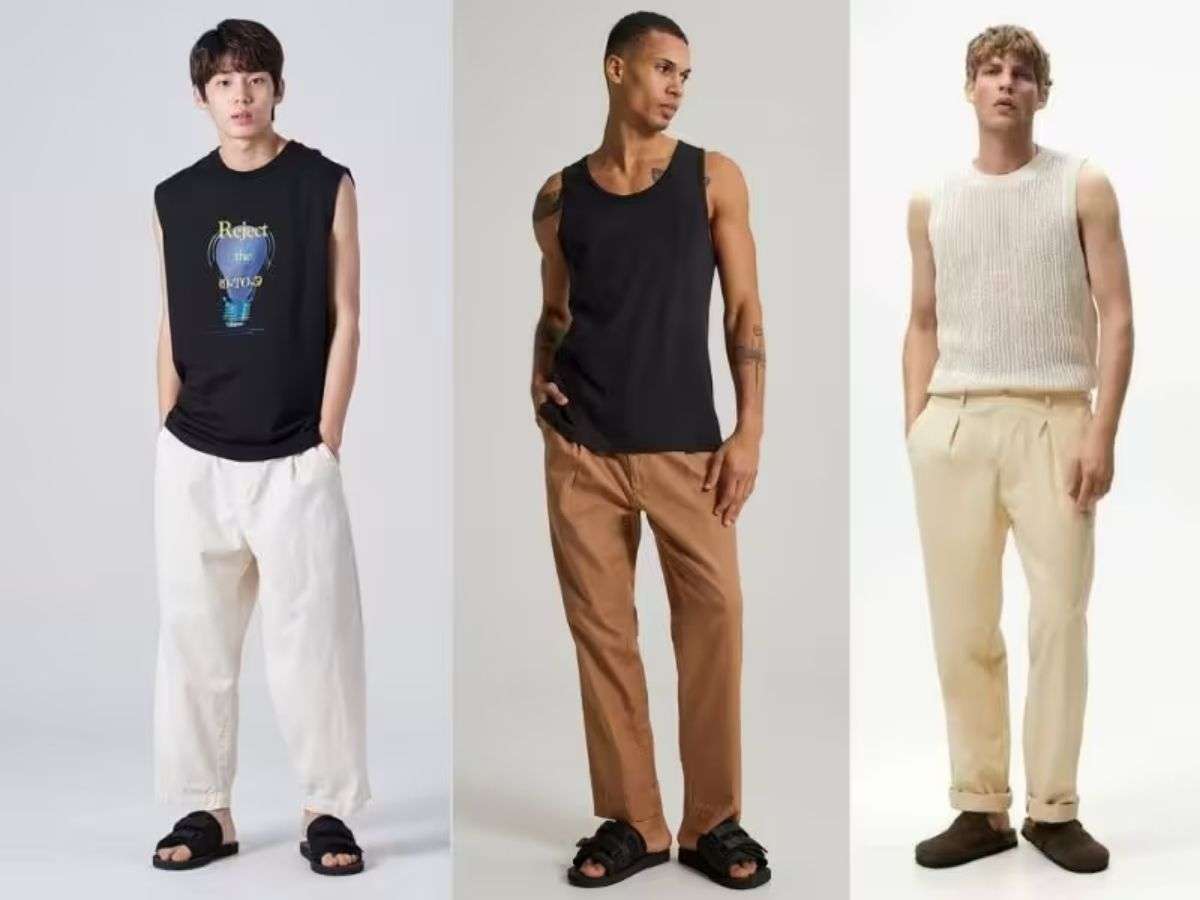 Năng động với áo tank top mix cùng quần dài kaki