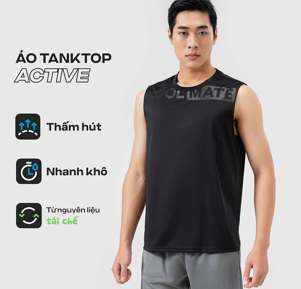 Áo tanktop active nam màu đen thấm hút nhanh khô
