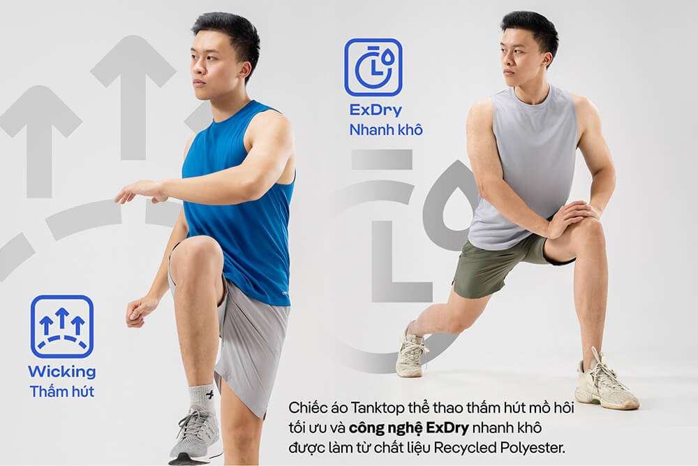 Áo Tanktop thể thao Active Essentials với công nghệ Wicking thấm hút và ExDry nhanh khô