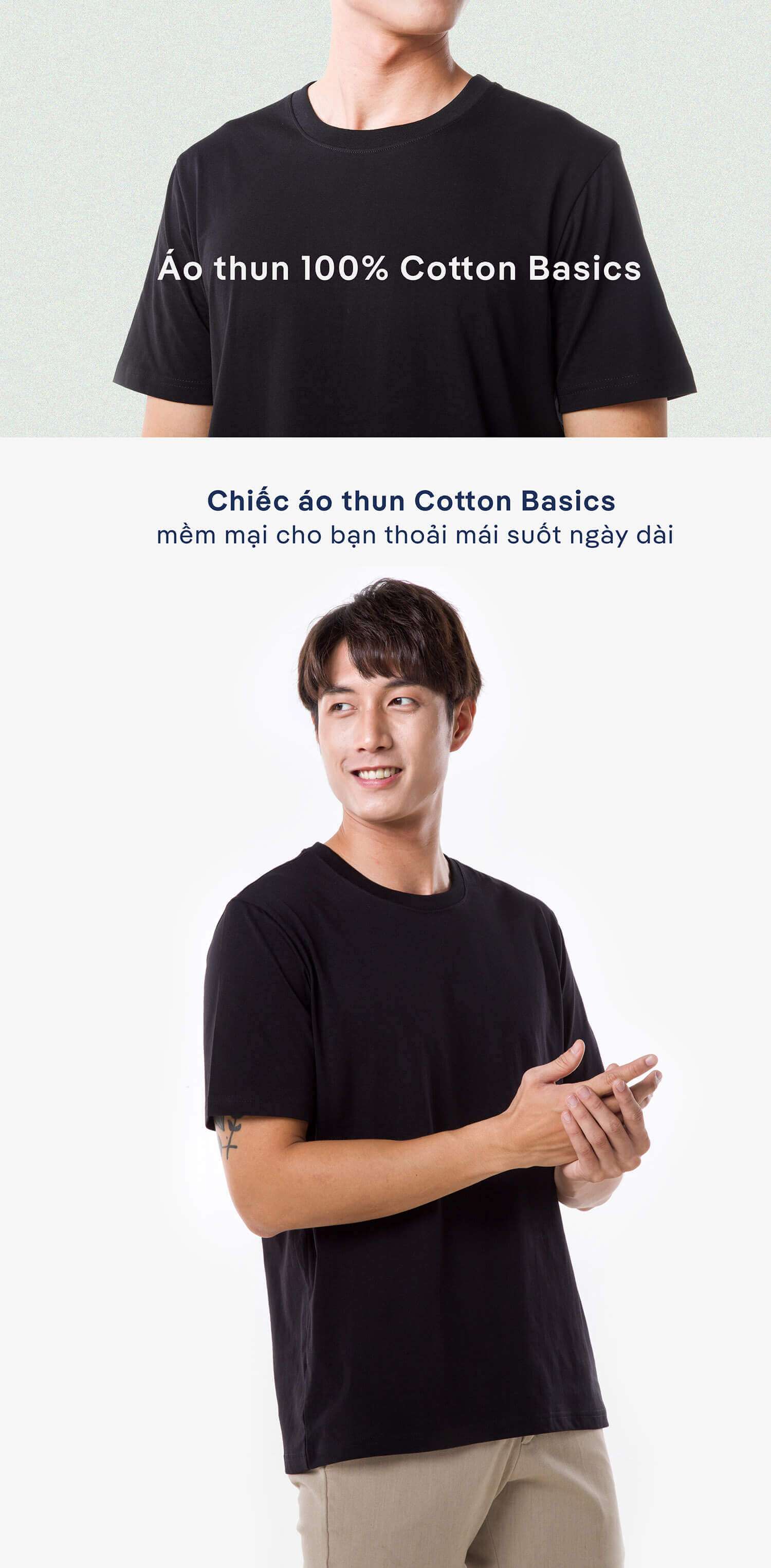 Áo thun 100% Cotton Basics màu đen