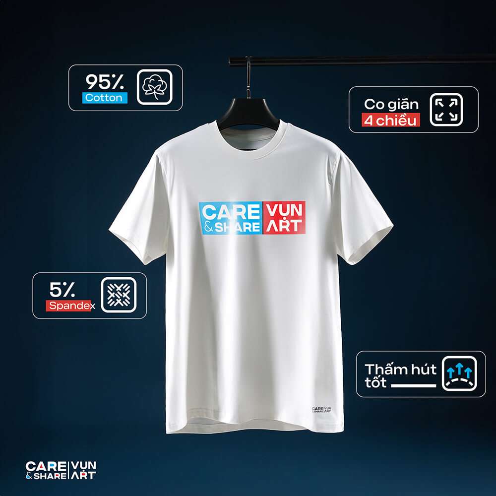 Áo thun Cotton Compact Vụn Art với thông số chất liệu 95% cotton và 5% spandex