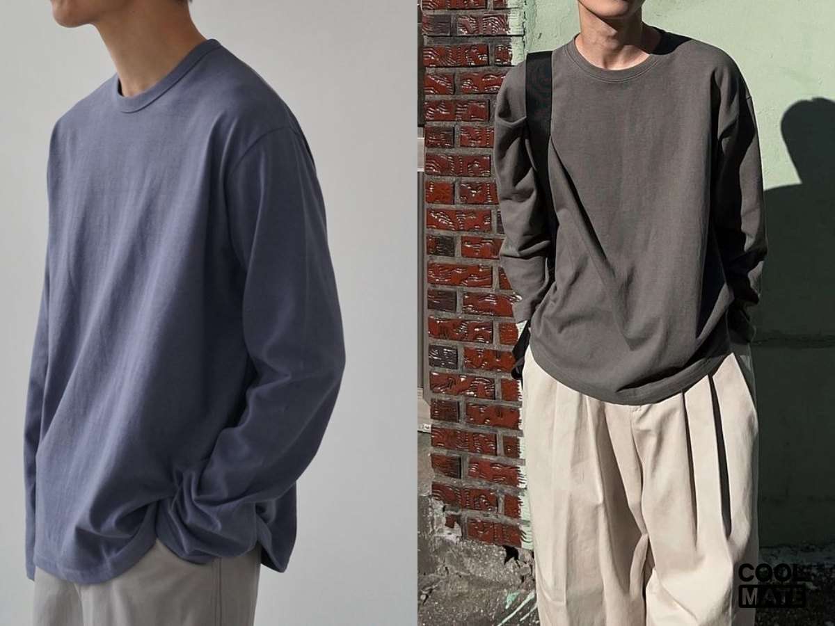 Mẫu áo thun dài tay nam cổ tròn màu đen basic của Coolmate