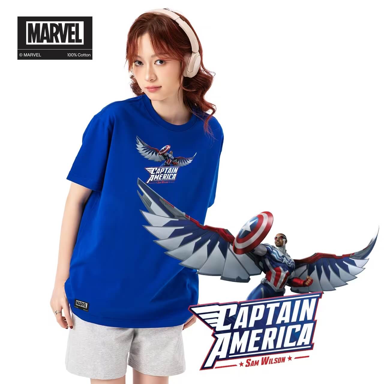 Áo thun Captain America màu xanh phối đồ năng động