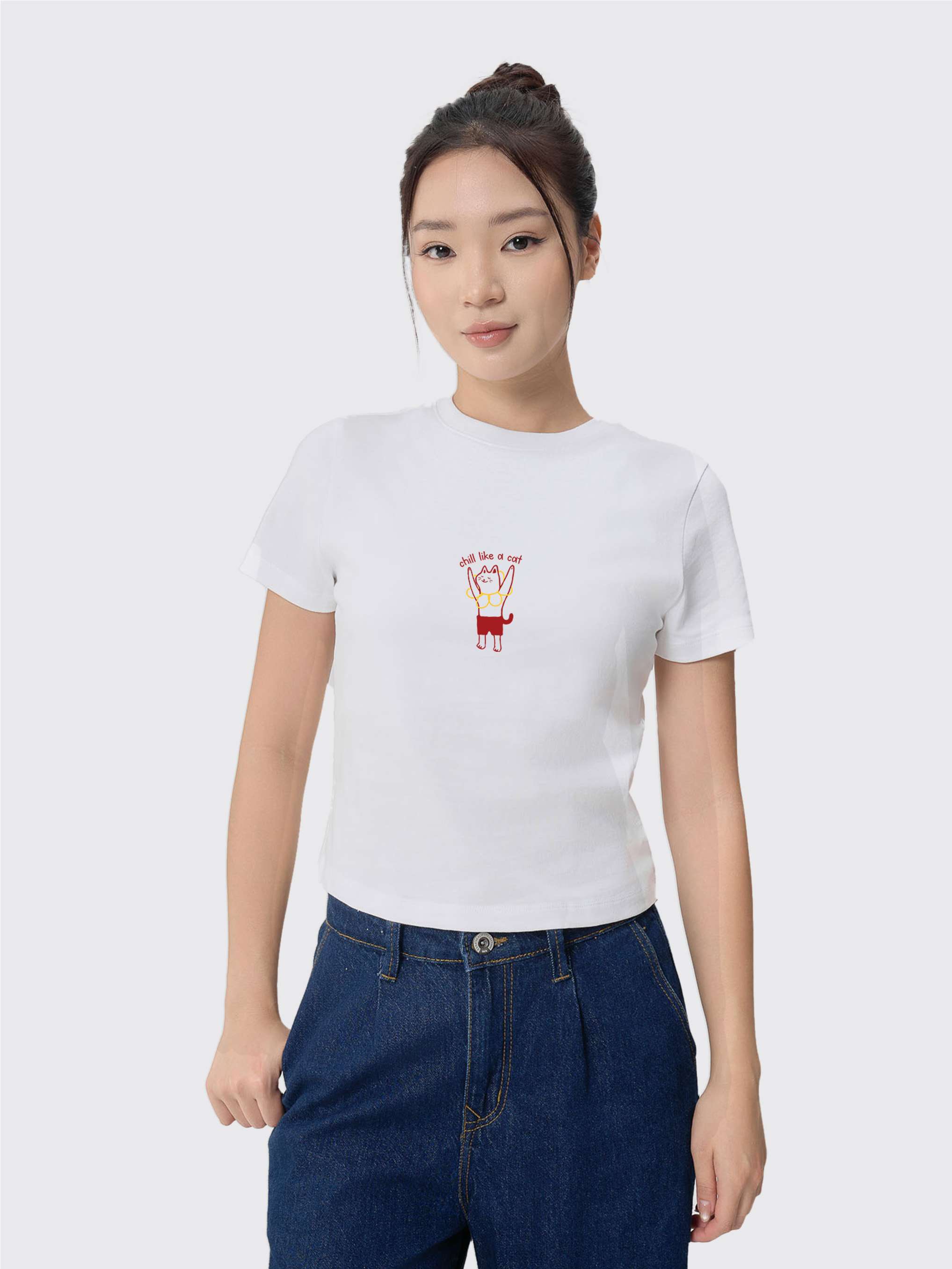 Áo thun nữ Baby Tee 100% Cotton Chill like a Cat