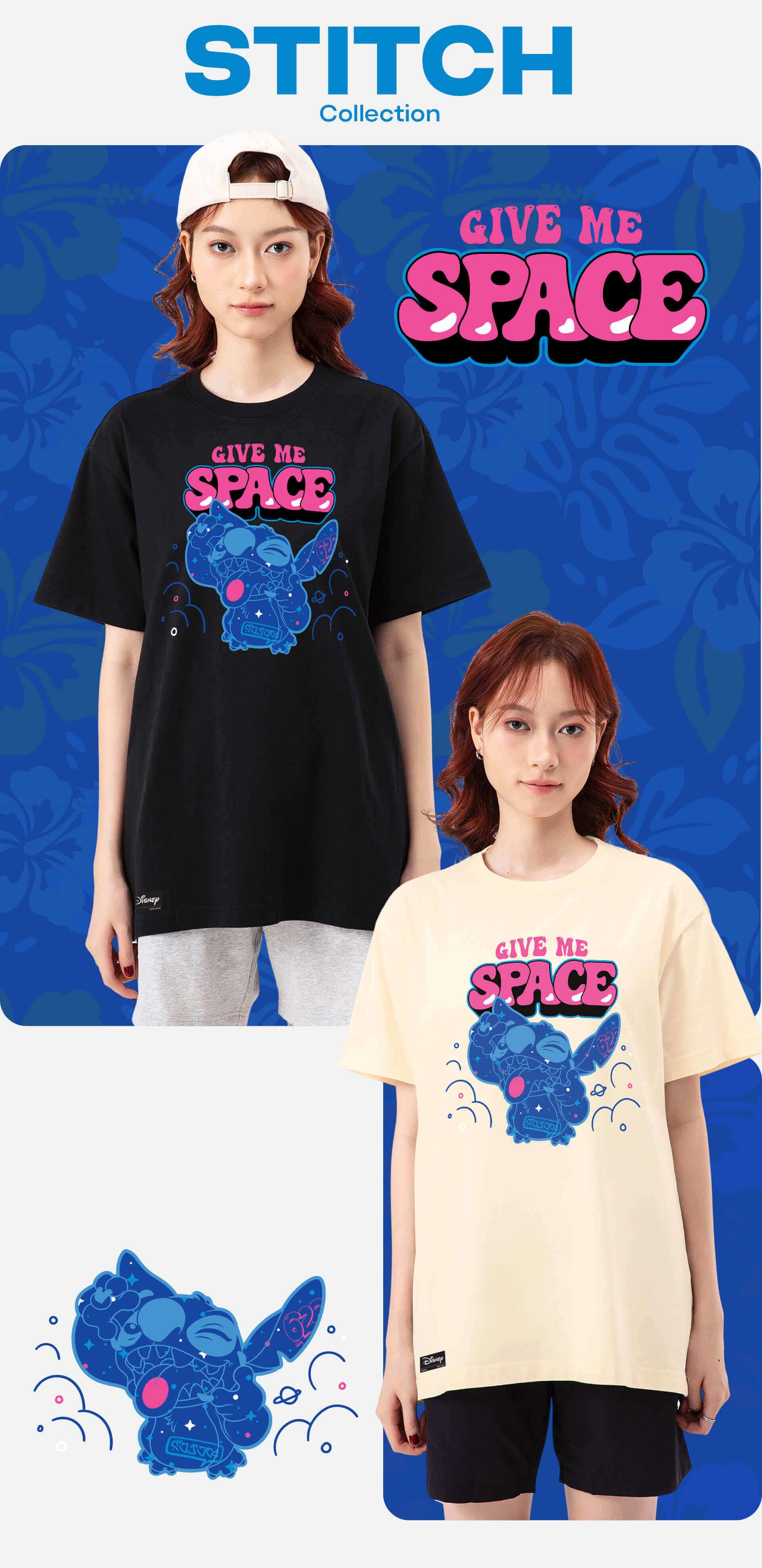 Áo thun Relaxed Fit Stitch Give Me Space với hai phiên bản màu đen và be