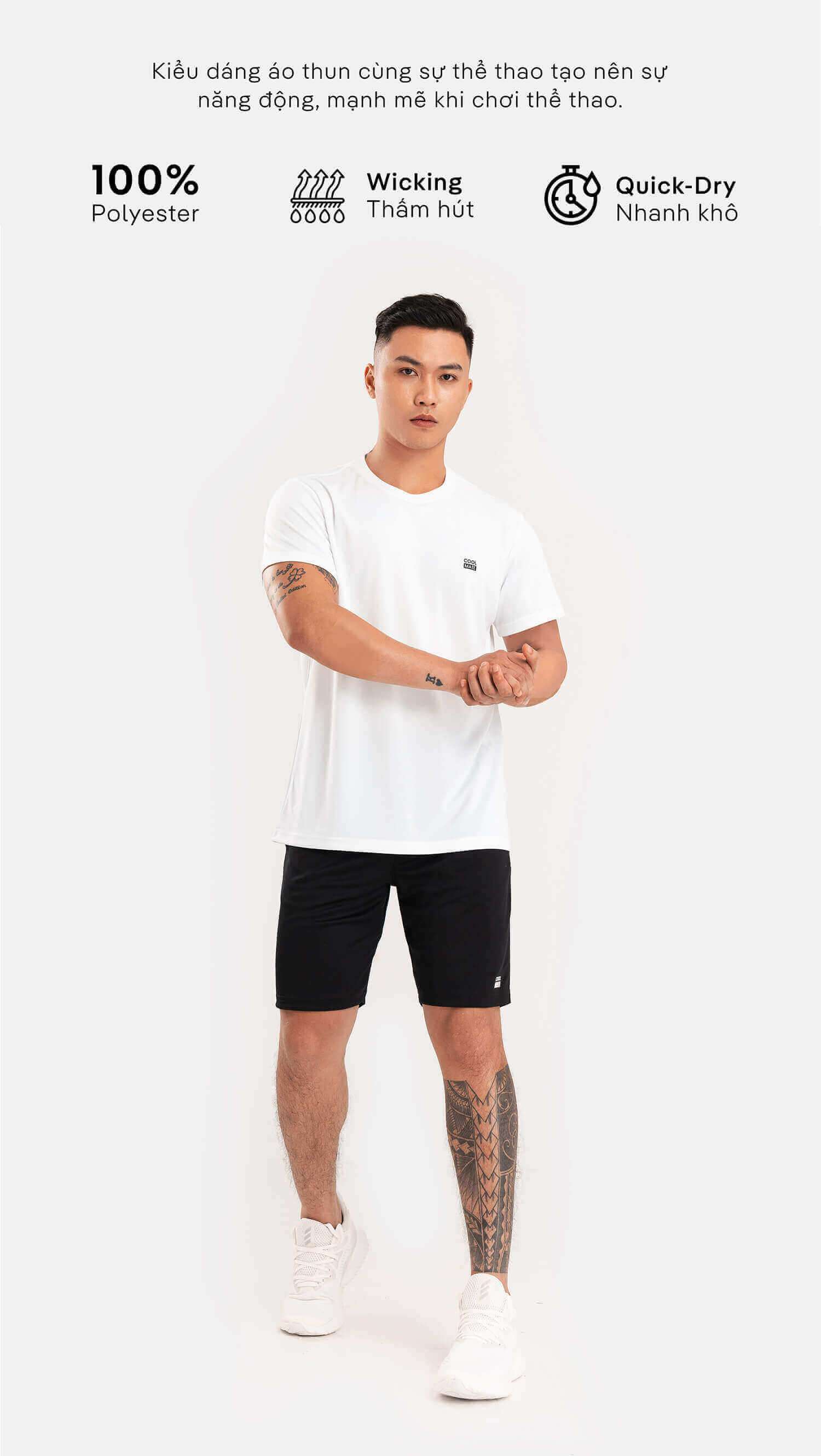 Áo thun thể thao Promax-S1 màu trắng phối cùng quần short đen tạo nên vẻ ngoài năng động