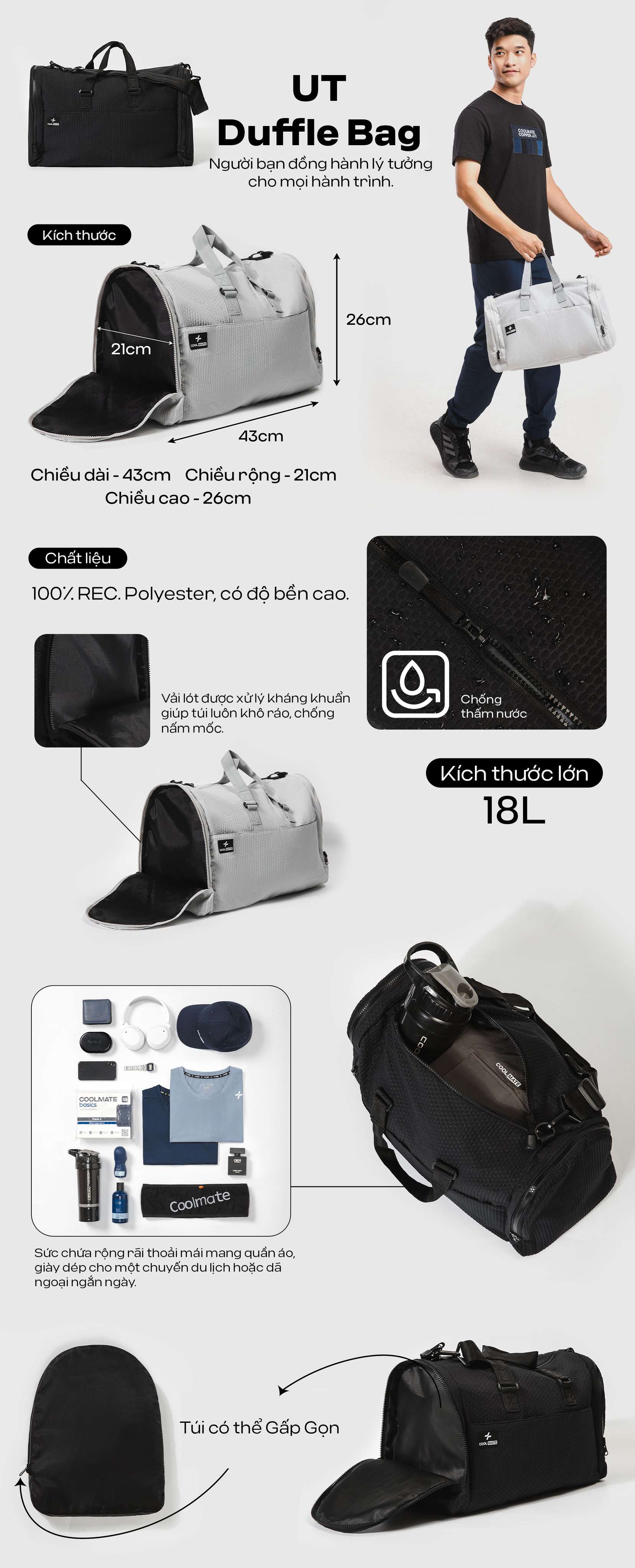 Túi UT Duffle size vừa 18L