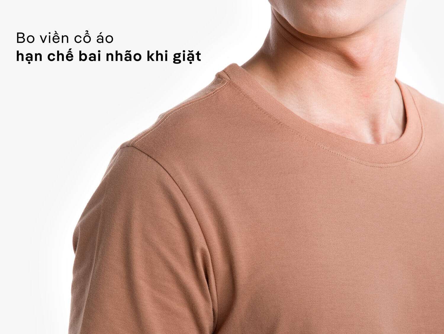 Chi tiết bo viền cổ áo thun bền chắc, hạn chế bai nhão