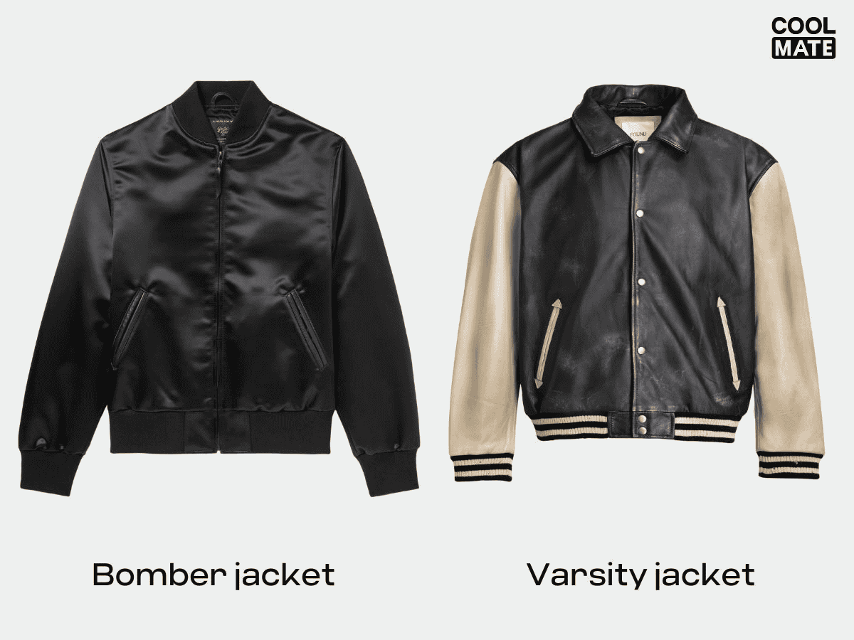 Thiết kế tay áo bomber cùng màu, tay áo varsity khác màu thân áo