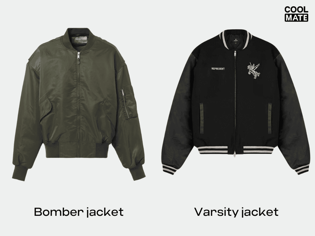 Áo bomber thiết kế trơn, áo varsity có nhiều họa tiết hơn