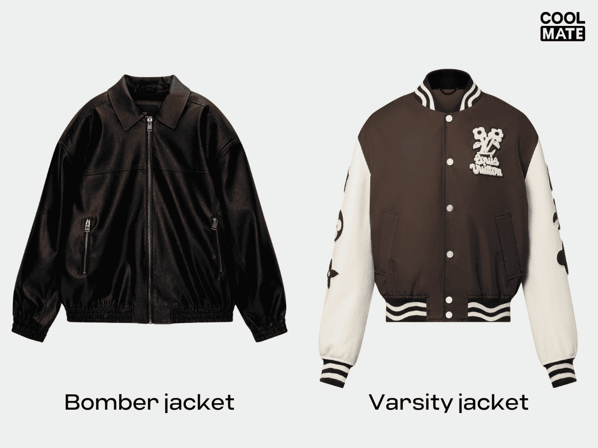 Áo khoác bomber dùng cài dây kéo, áo khoác varsity cài nút bấm