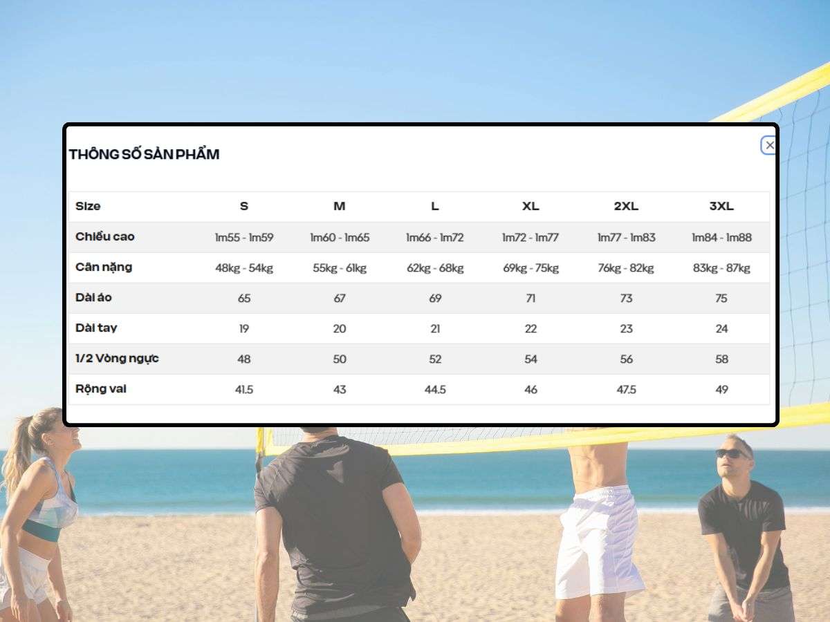 Bảng size tham khảo trang phục thể thao từ Coolmate