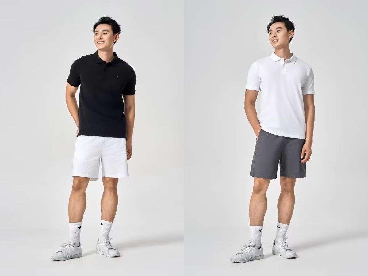 Short thể thao và giày trắng