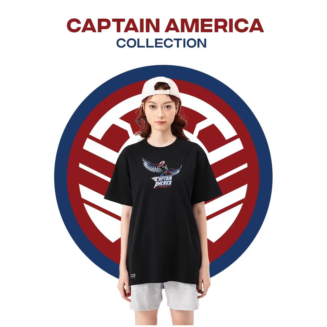 Áo thun Relaxed Fit 84RISING Marvel Captain America màu đen