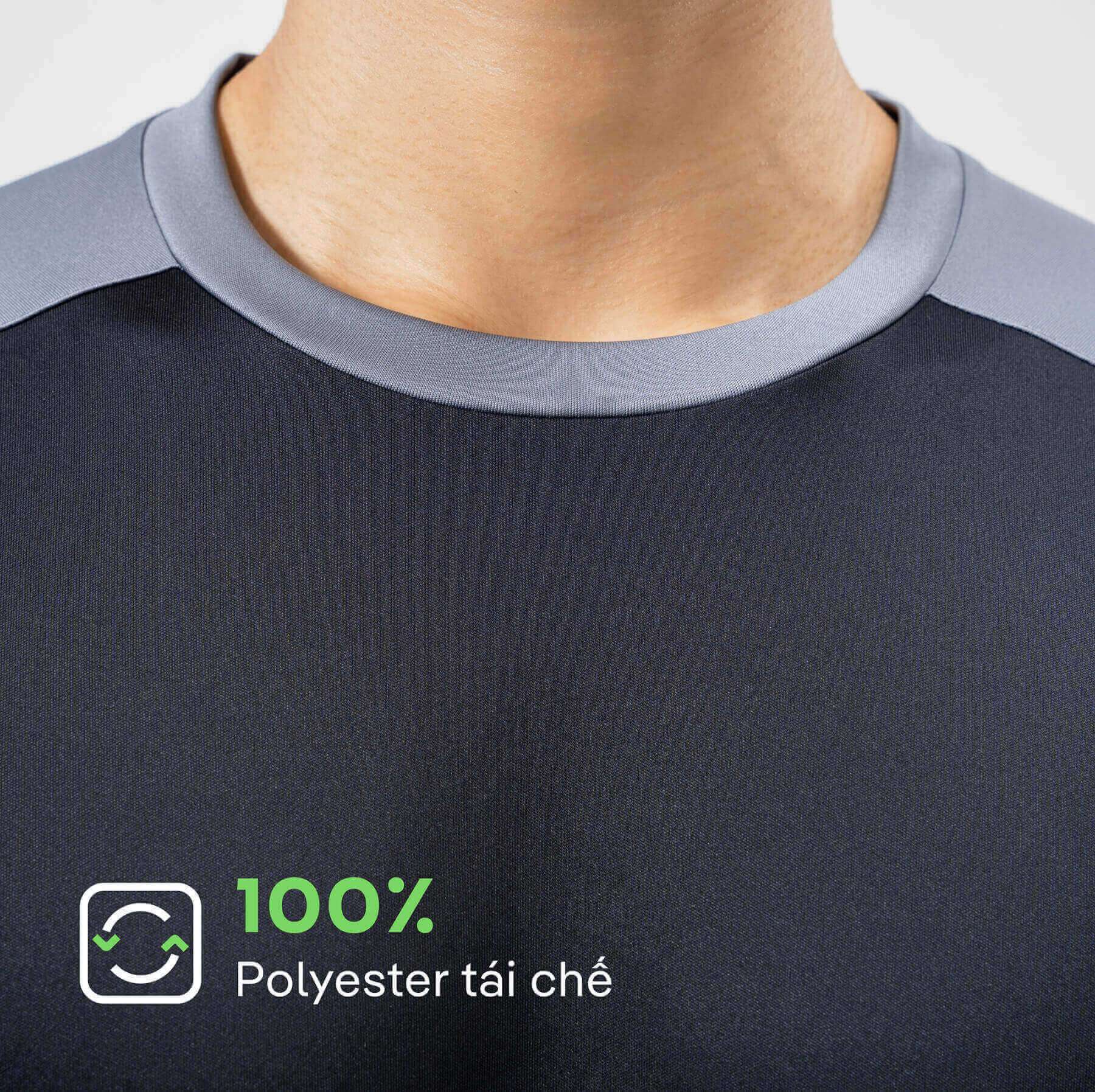 Chi tiết chất liệu 100% Polyester tái chế của áo thun thể thao nam Active