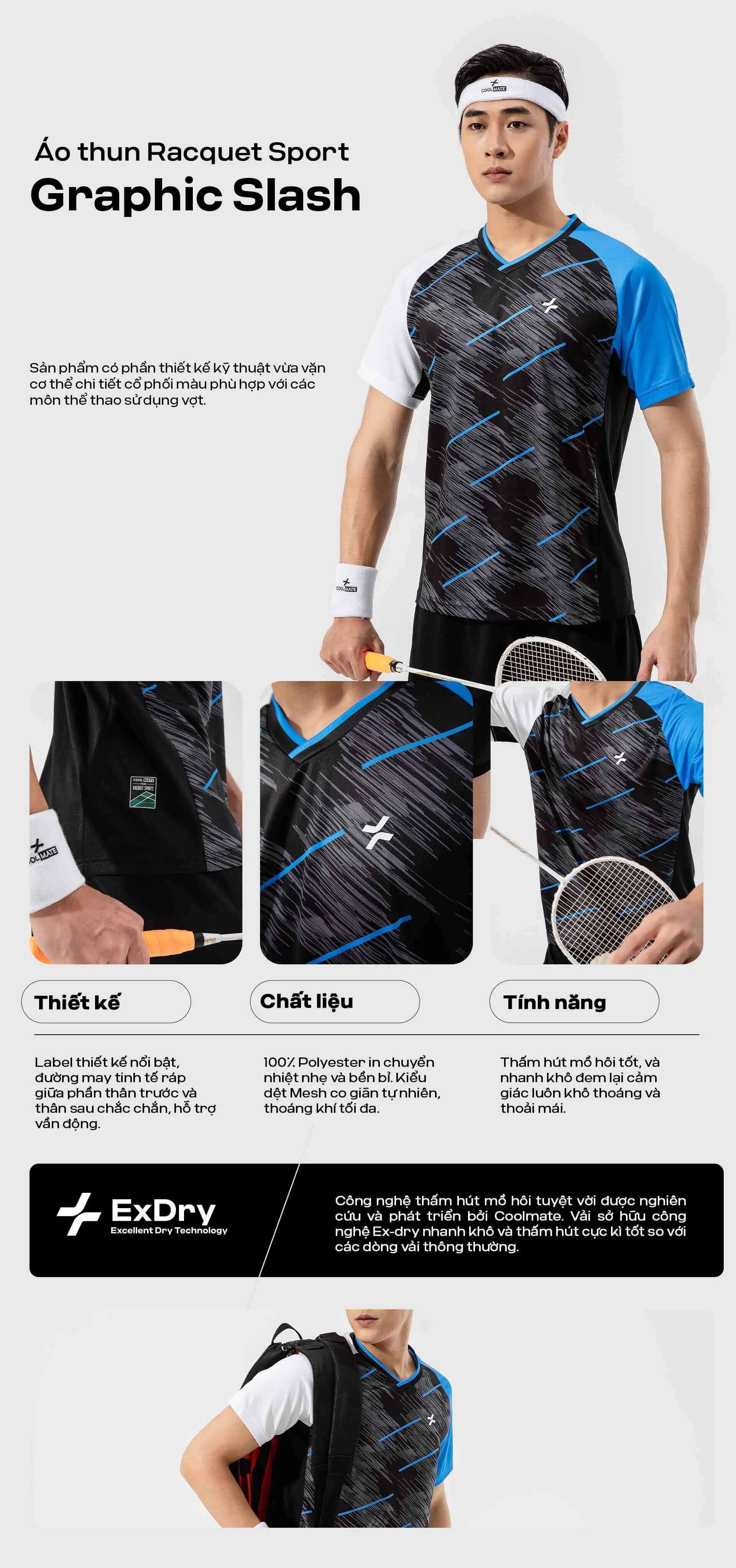 Chi tiết các tính năng, chất liệu, và thiết kế của áo thun Racquet Sport Graphic Slash