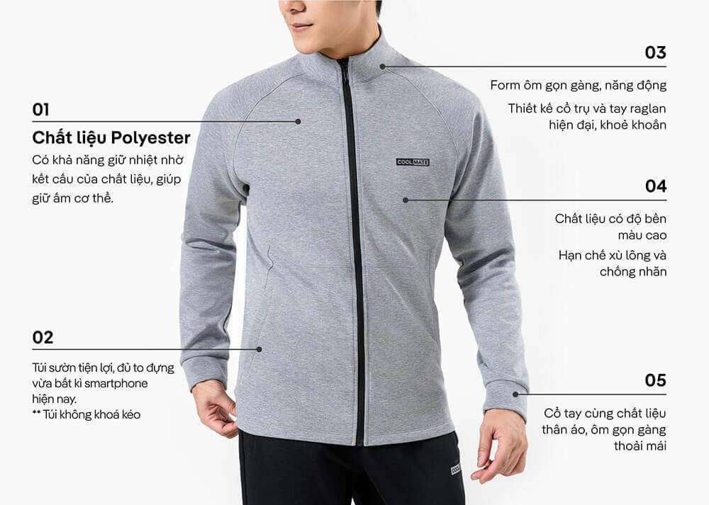 Tổng quan các chi tiết thiết kế của áo khoác Pro Active màu xám