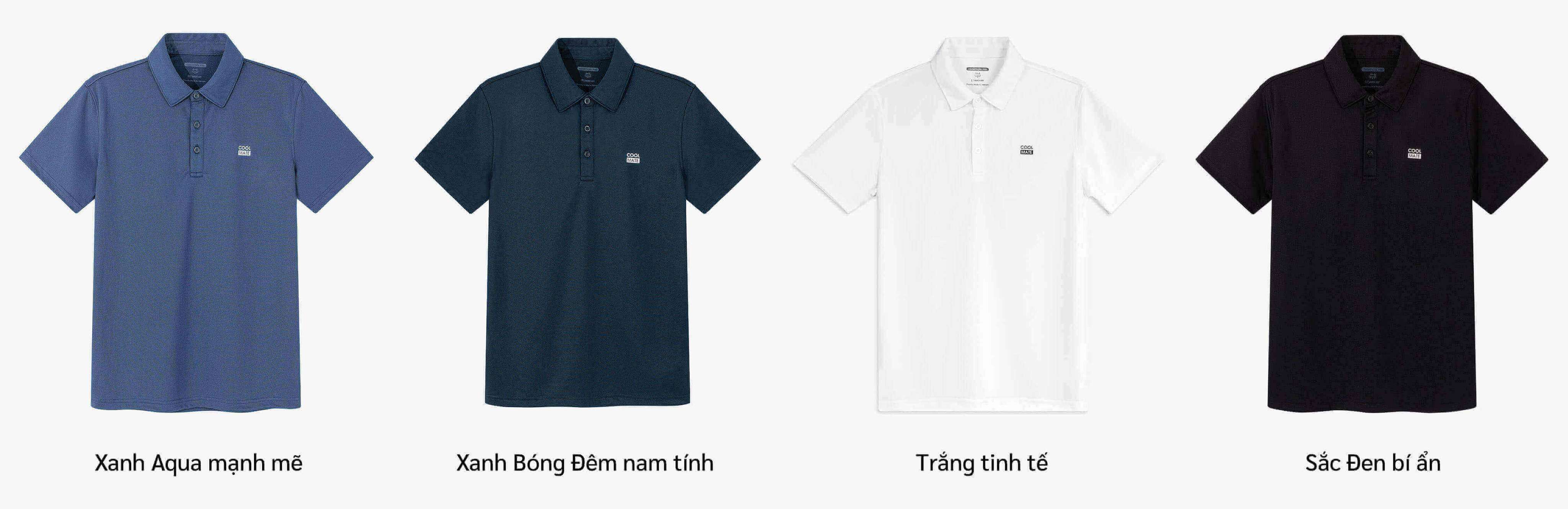 Combo 3 áo polo nam thể thao ProMax-S1 với các màu Xanh Aqua, Xanh Bóng Đêm, Trắng, Đen