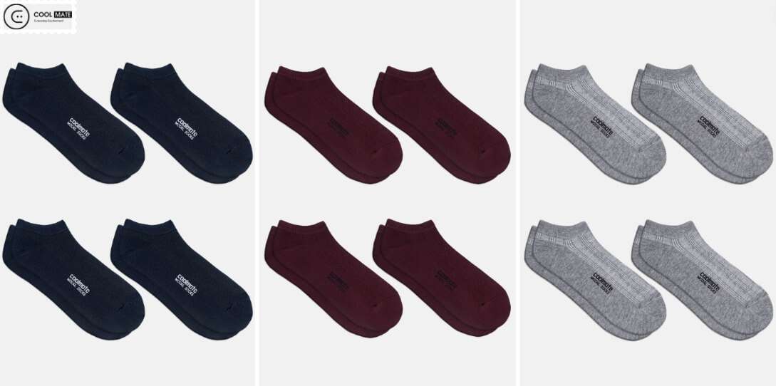 Combo 4 tất modal cổ ngắn với ba tùy chọn màu sắc là xanh navy, đỏ đô, và xám