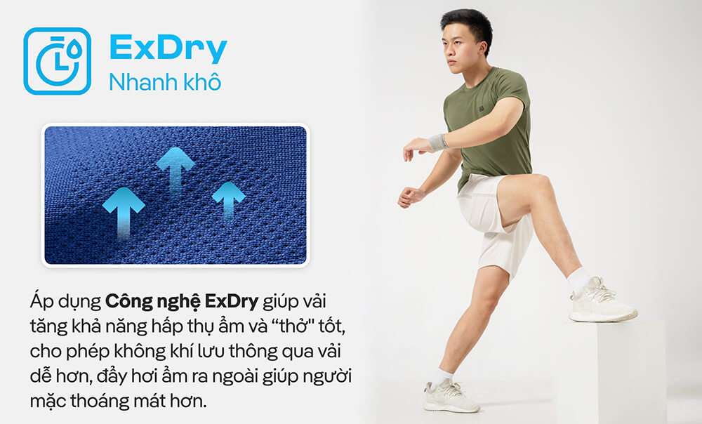 Công nghệ ExDry nhanh khô trên áo thun thể thao Coolmate