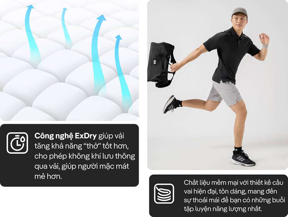 Công nghệ ExDry thoáng khí trên áo polo thể thao Active Premium
