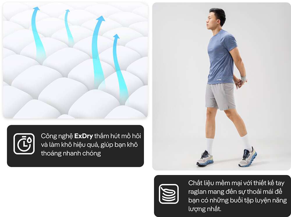 Công nghệ ExDry thấm hút mồ hôi và chất liệu mềm mại của áo thun thể thao Melange