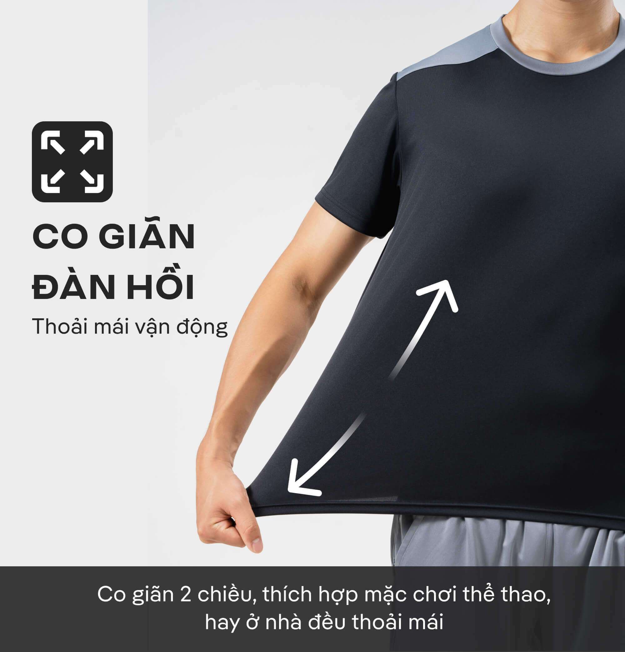 Độ co giãn đàn hồi 2 chiều của áo thun thể thao Active giúp thoải mái vận động