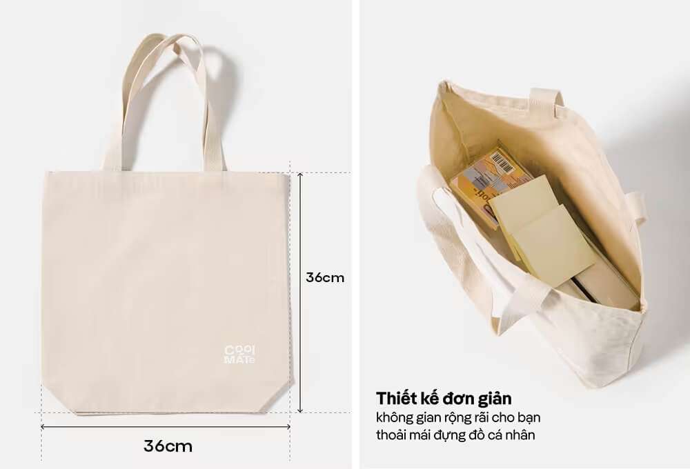 Chi tiết kích thước và không gian rộng rãi bên trong của Túi Tote Canvas Coolmate