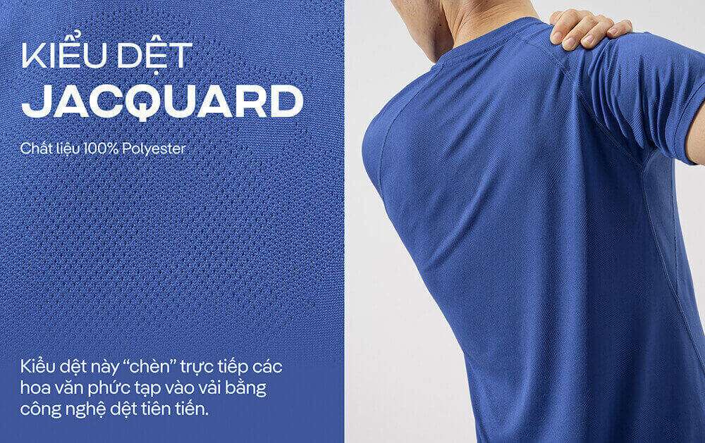 Cận cảnh kiểu dệt Jacquard trên chất liệu 100% Polyester của áo thể thao