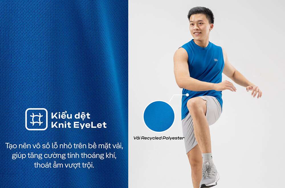 Cận cảnh kiểu dệt Knit EyeLet thoáng khí của áo sleeveless Active Essentials